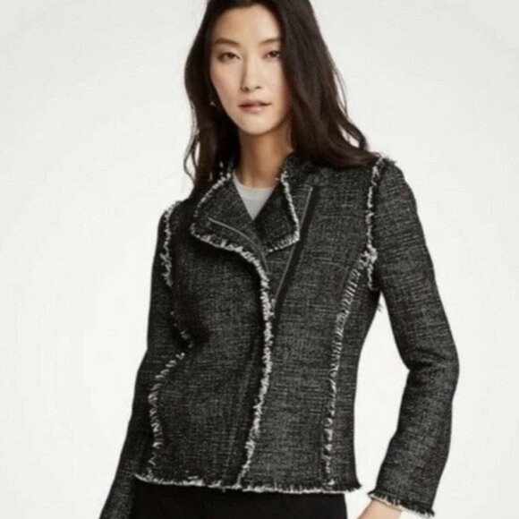 Ann Taylor Black and White Tweed Jacket with Fringe, size small petite - Picture 5 of 5